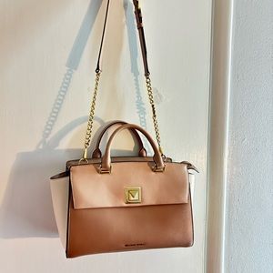 Michel Kors Sylvia Medium Tri-Color Crossgrain Leather Satchel